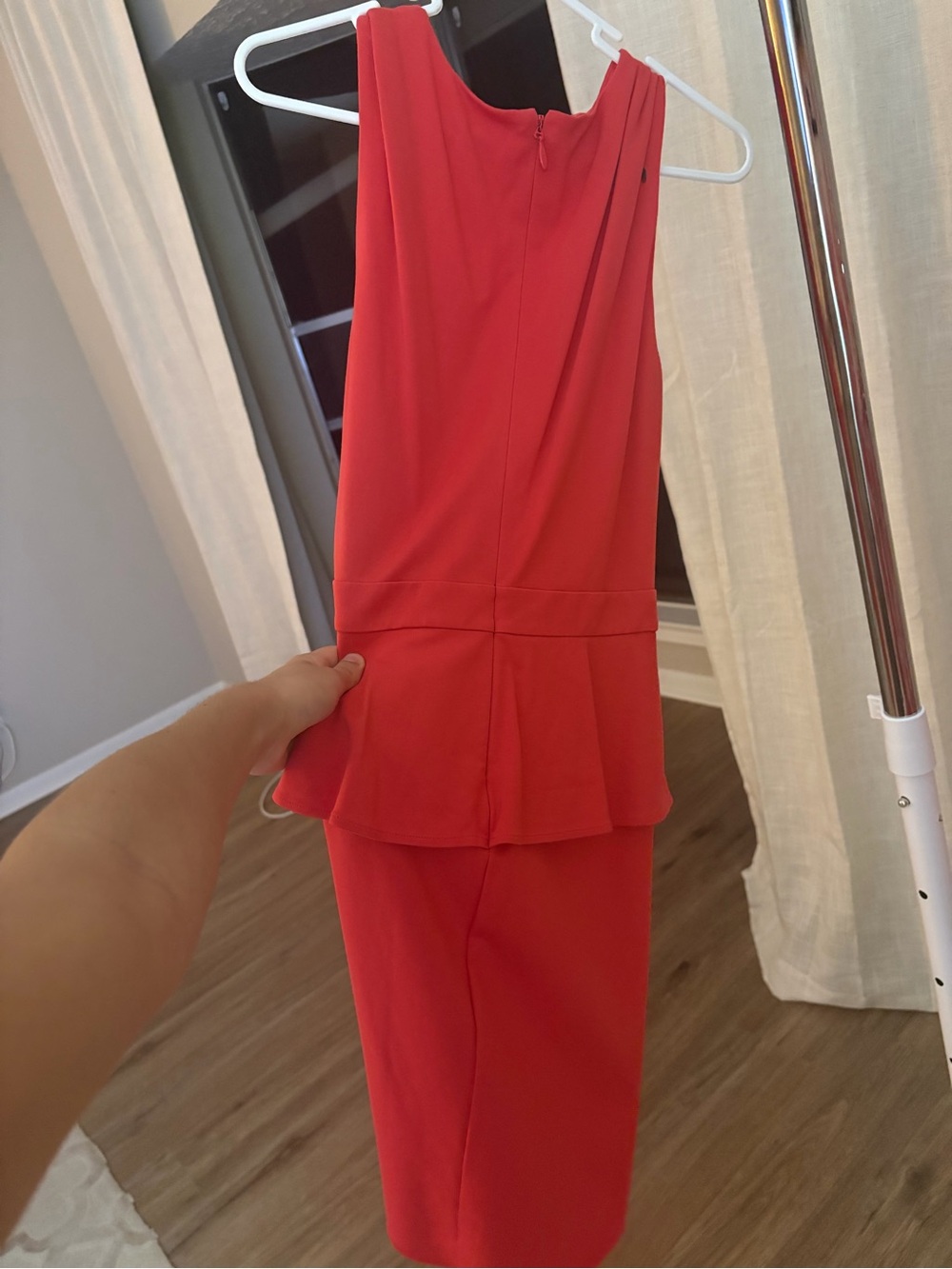 bebe Coral-Red Peplum Midi Dress